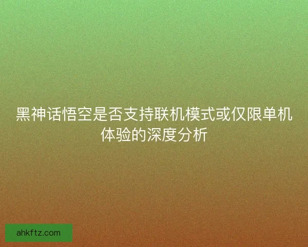 黑神话悟空是否支持联机模式或仅限单机体验的深度分析